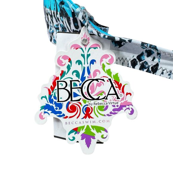 Becca NWT Blue Printed Removable Cups Wirefree Halter Tie Bikini Top - Picture 5 of 6